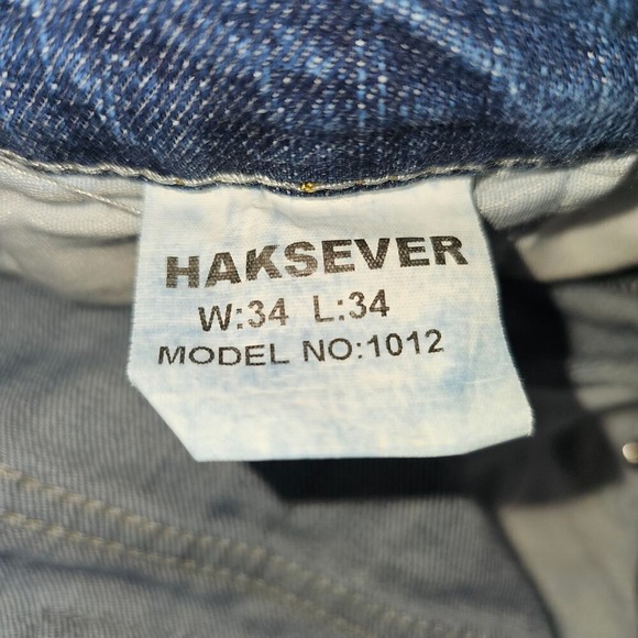 Haksever Medium Wash Boot Cut Mid Rise Jeans Hemmed 34x34 hemmed to 31 - Picture 7 of 15